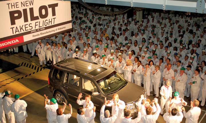 The first Honda Pilot SUV off the assembly line