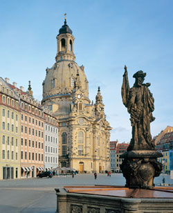 The recently reconstructed Frauenkirche dominates Dresden's skyline.