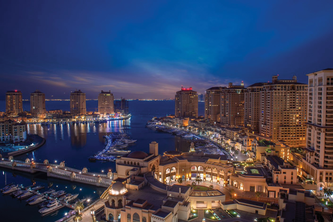 Doha twilight with yachts