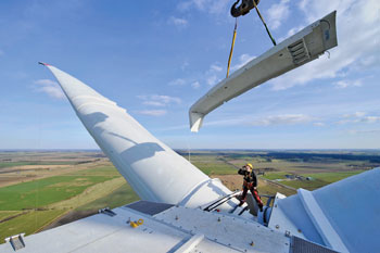 German wind turbine manufacturer REpower supplied three of its largest turbines for a wind farm near the Germany-Denmark border. The turbines will serve as a test for future offshore wind power development.