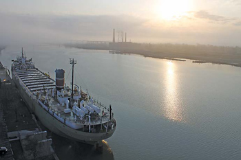 Ship on Maumee River, Port of Toledo, Ohio