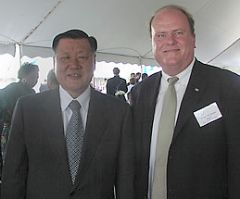 Hwashin President Chang-Myung (left) posed with Greenville Mayor Dexter McLendon