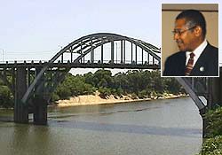 Selma's Edmund Pettus Bridge and James Perkins Jr. (inset)