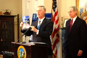Gov. Mike Easley (at podium)