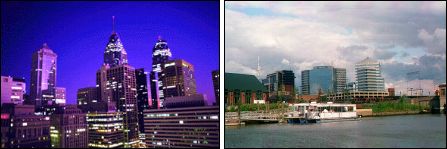 Philadelphia's Center City (left) and Wilmington
